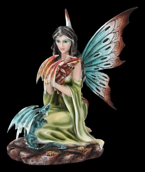 Mystische Elfen Figur mit Drache groß Fantasy Statue Fee Fairy Merlina 