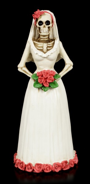Skelett Figur - Braut mit roten Rosen