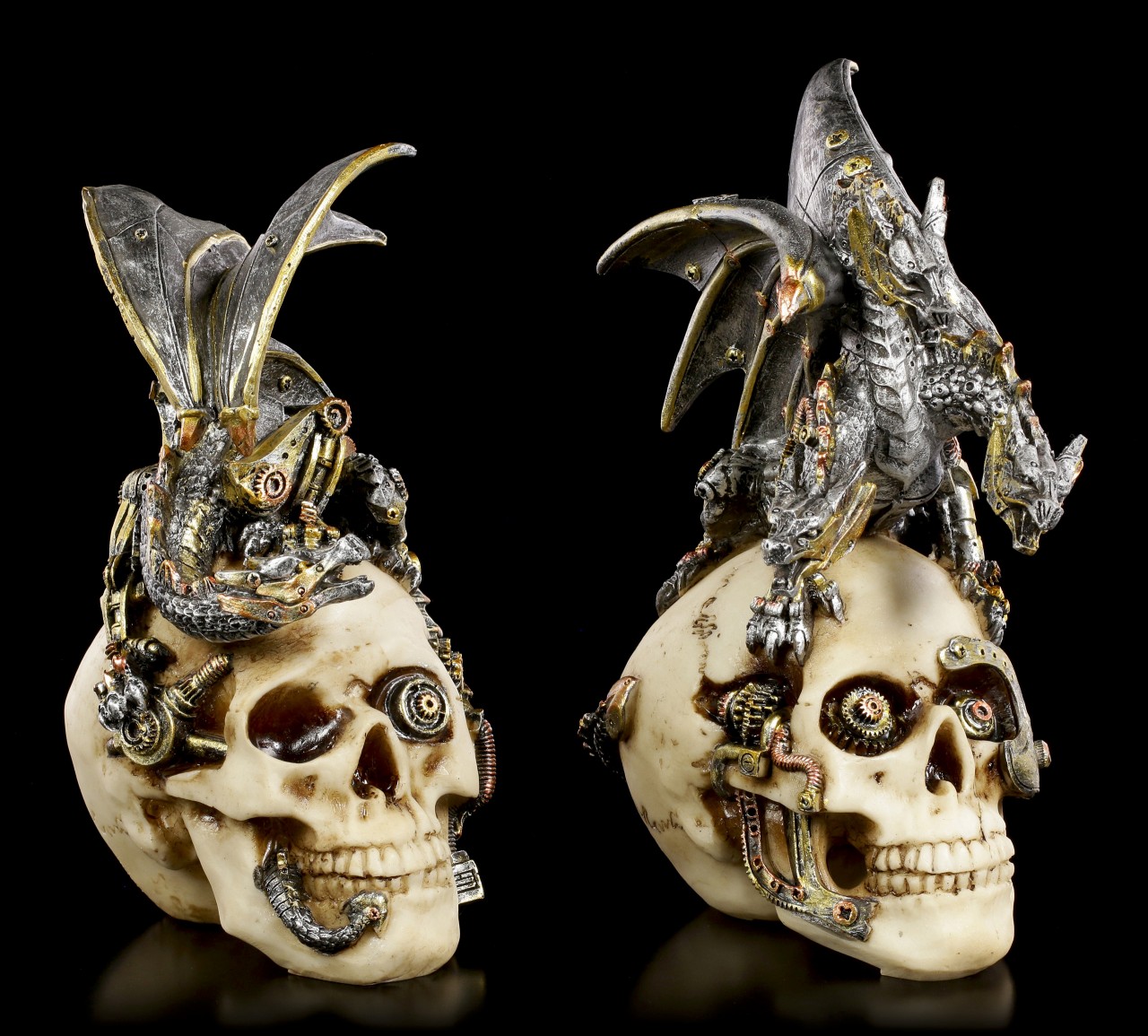 Steampunk Dragons on Skulls Figurines - Set of 2