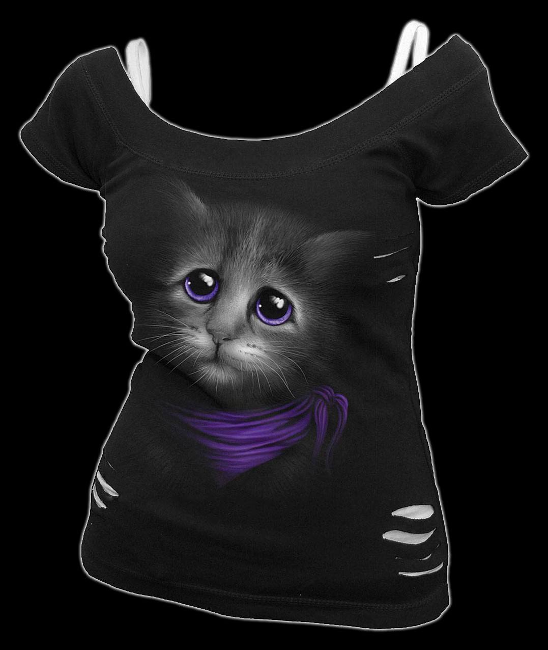 Bat Cat 2in1 Netz Top mit Fledermaus-Katze Spiral Gtohic Damen Shirt Mode