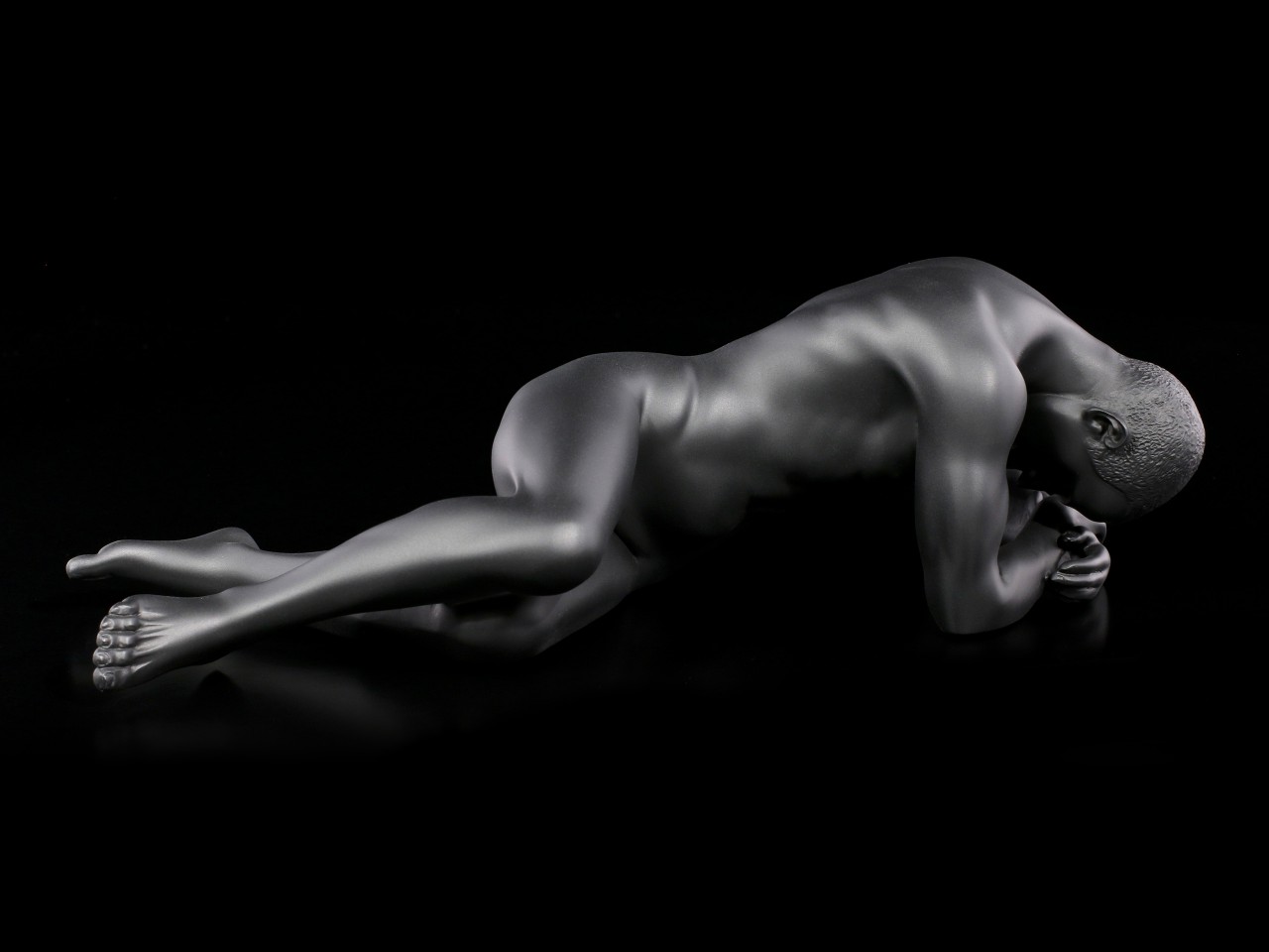 Male Nude Figurine - Lying on the Ground - black