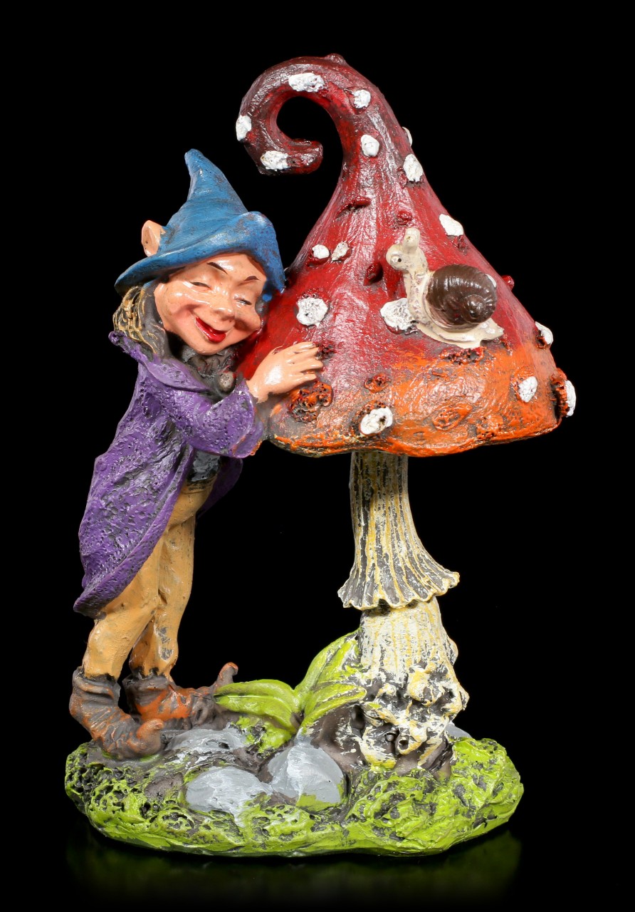 Gartenfigur - Pixie Elfe mit Pilz und Schnecke