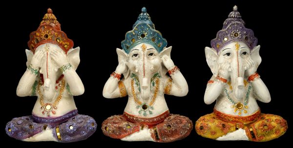 Ganesha Figuren handbemalt 3er Set - Nichts Böses