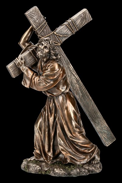 Unbekannt Jesus der Fischer wirft Netz aus Gott Figur Kreuz bronziert Skulptur