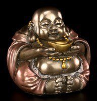 Happy Buddha Figurine - Sitting with Gold Bowl