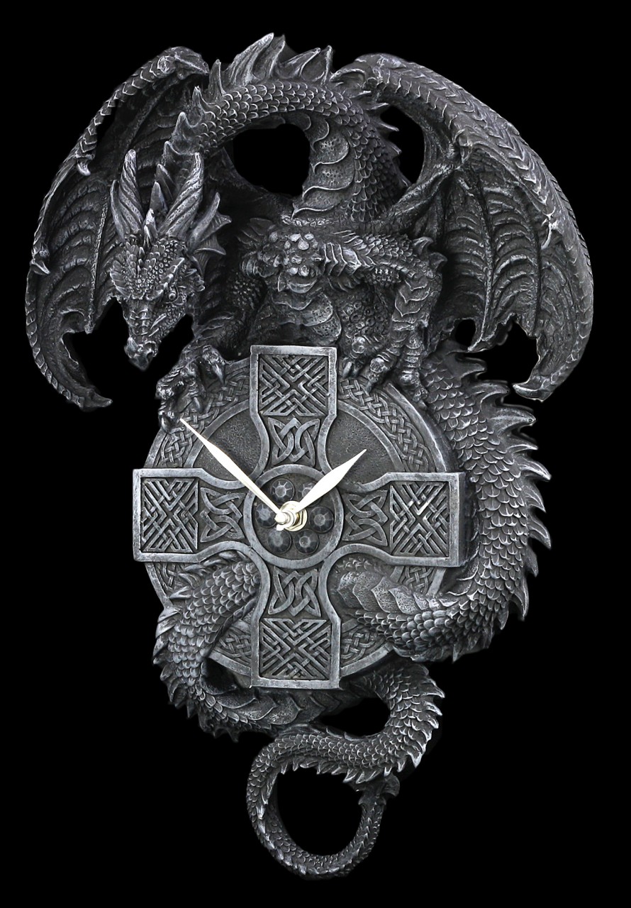 Drachen - Wanduhr mit Keltenkreuz