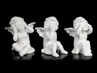 Three white Cherubim Figurines - No Evil