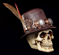 Steampunk Totenkopf mit Hut und Feder