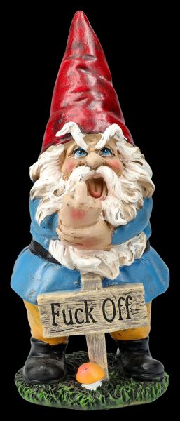 Garden Gnome Figure with Shield Showing Middle Finger