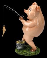 Lustige Schweine Figur beim Angeln