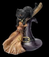 Witch Cat Figurine on Hat and Broom