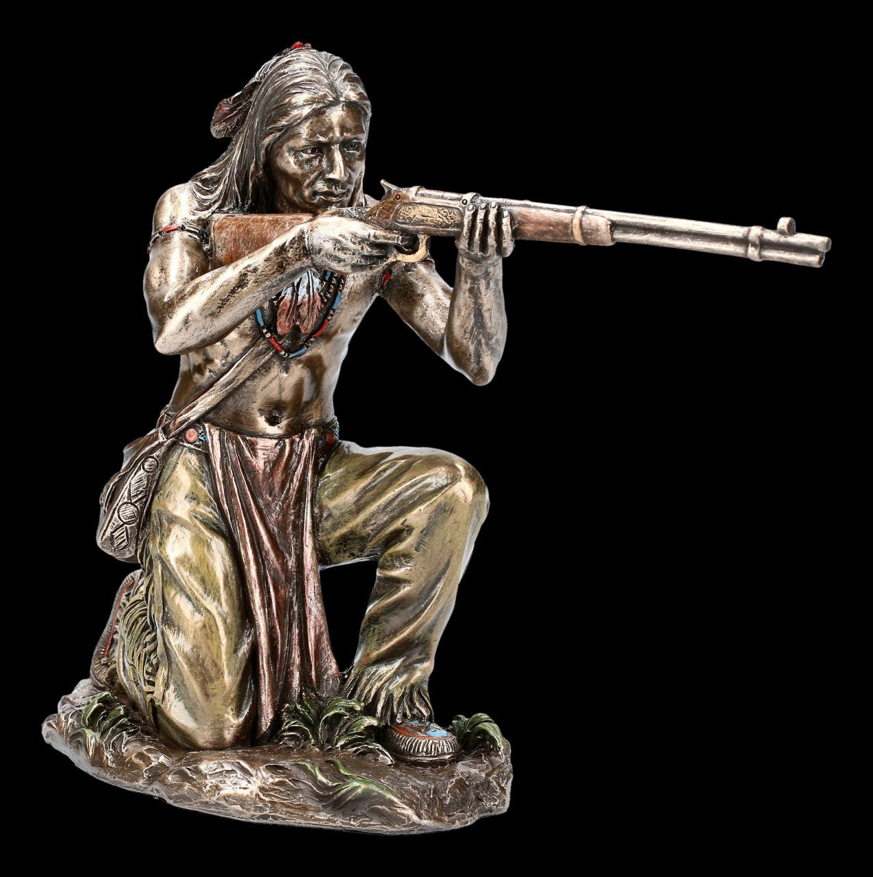 Indianer Figur - Lauernder Krieger mit Gewehr