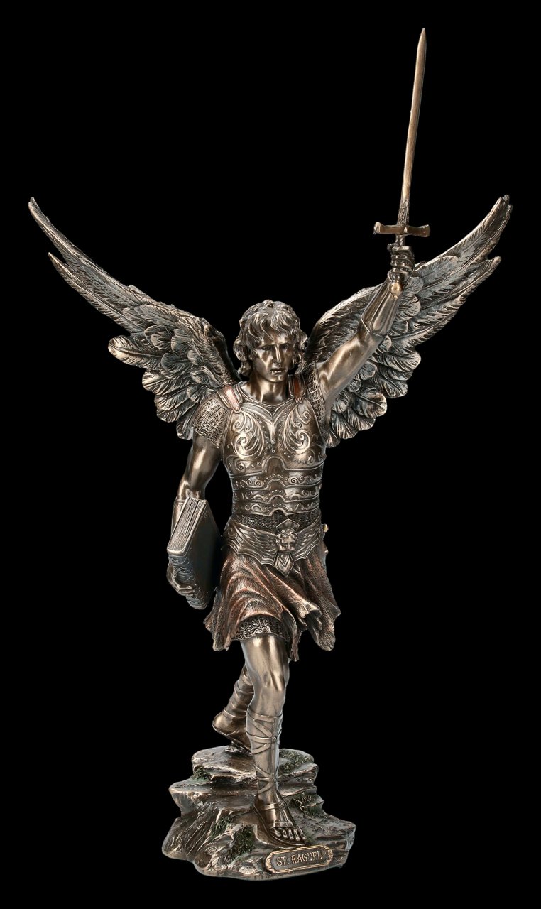 Erzengel Raguel Figur mit erhobenen Schwert Veronese bronziert Statue Engel 