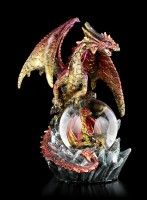 Fantasy Drachenmutter Dekostatue Ruby Oracle Drachenfigur mit Schneekugel 