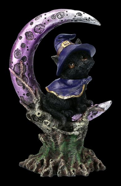 Witches Cat Figurine - Grimalkin Sitting in a Cresent Moon