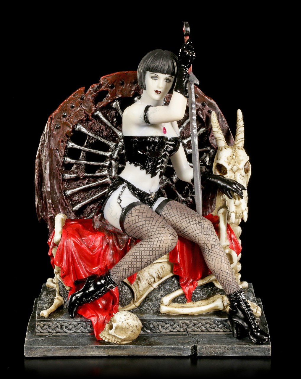 Fantasy Lady Figurine on Skeleton Throne