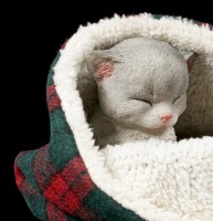 Cat Figurine asleep wrapped in Blanket
