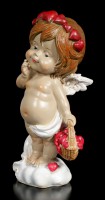 Cherub Figur - Kleiner Engel mit Korb voller Herzen