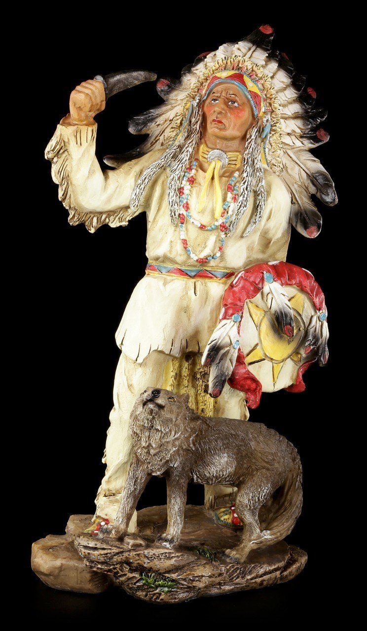 Indianer Figur - Häuptling mit Wolf