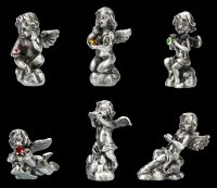 Small Pewter Angels with Gemstones - Set of 6
