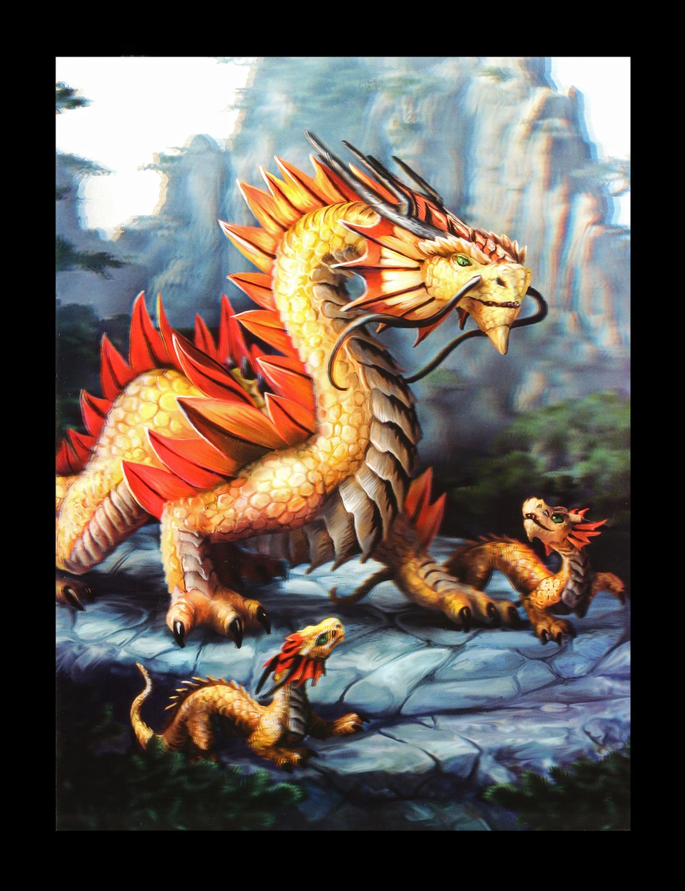3D-Picture - Golden Mountain Dragon by Anne Stokes