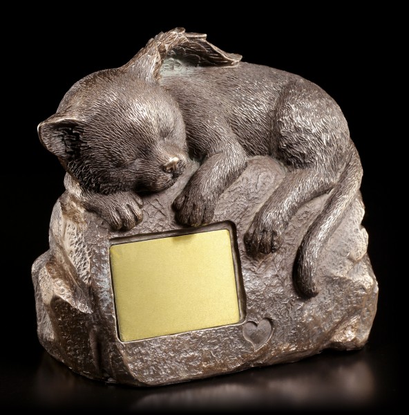 Animal Urn - Cat-Angel on Stone with Gravure Plate