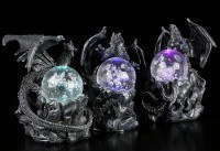 Schwarze Drachen Figuren mit LED Glaskugeln - 3er Set