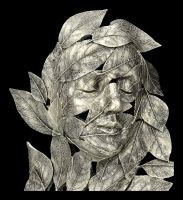 Skulptur aus Blättern - Natürliche Emotion - Frieden