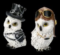 Snowy Owl Figurine Set - Aviator Cap and Top Hat