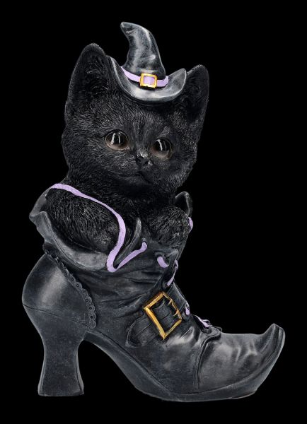 Cat Figurine In Witch's Boot - Mischievous Familiar