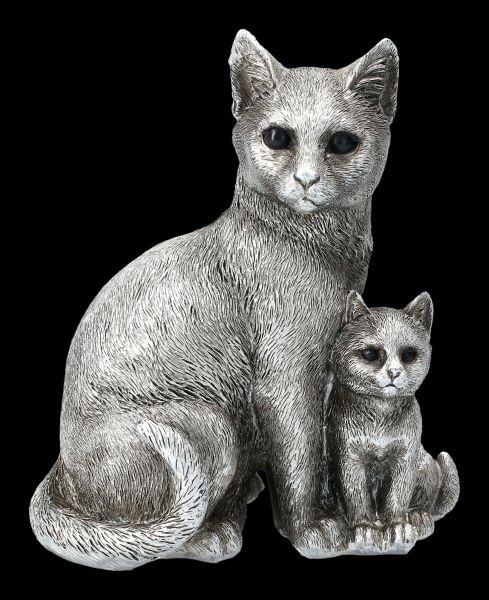 Cat & Kitten Standing - Antique Silver