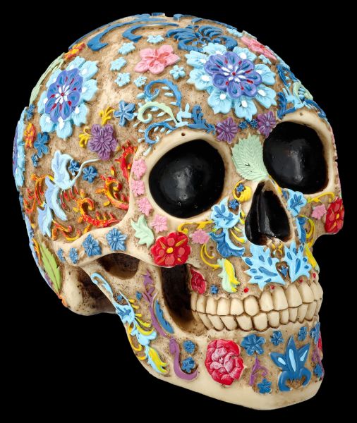 Totenkopf Figur mit buntem Blumenmuster