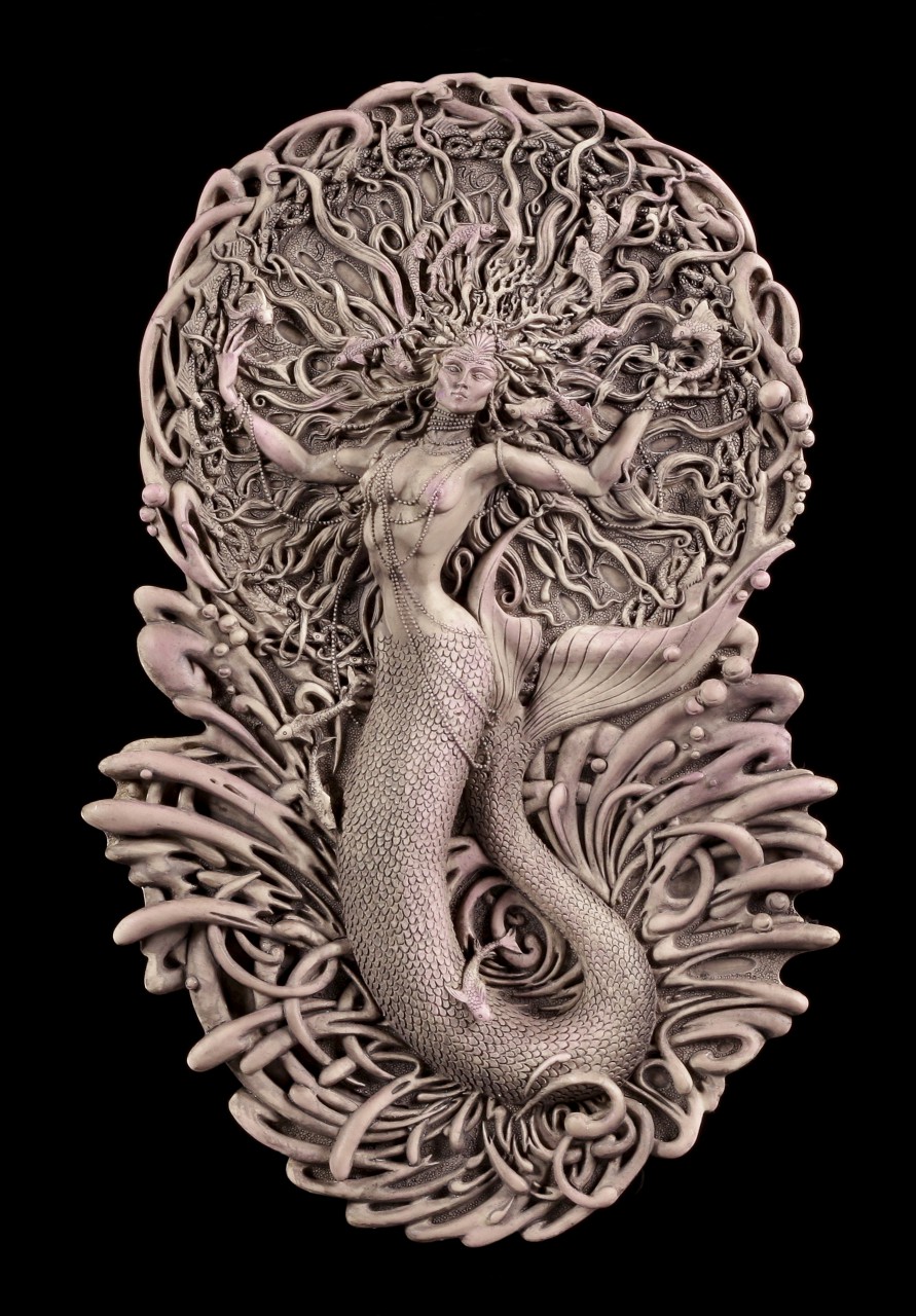 Wandrelief - Keltische Göttin Aine als Meerjungfrau - Matt