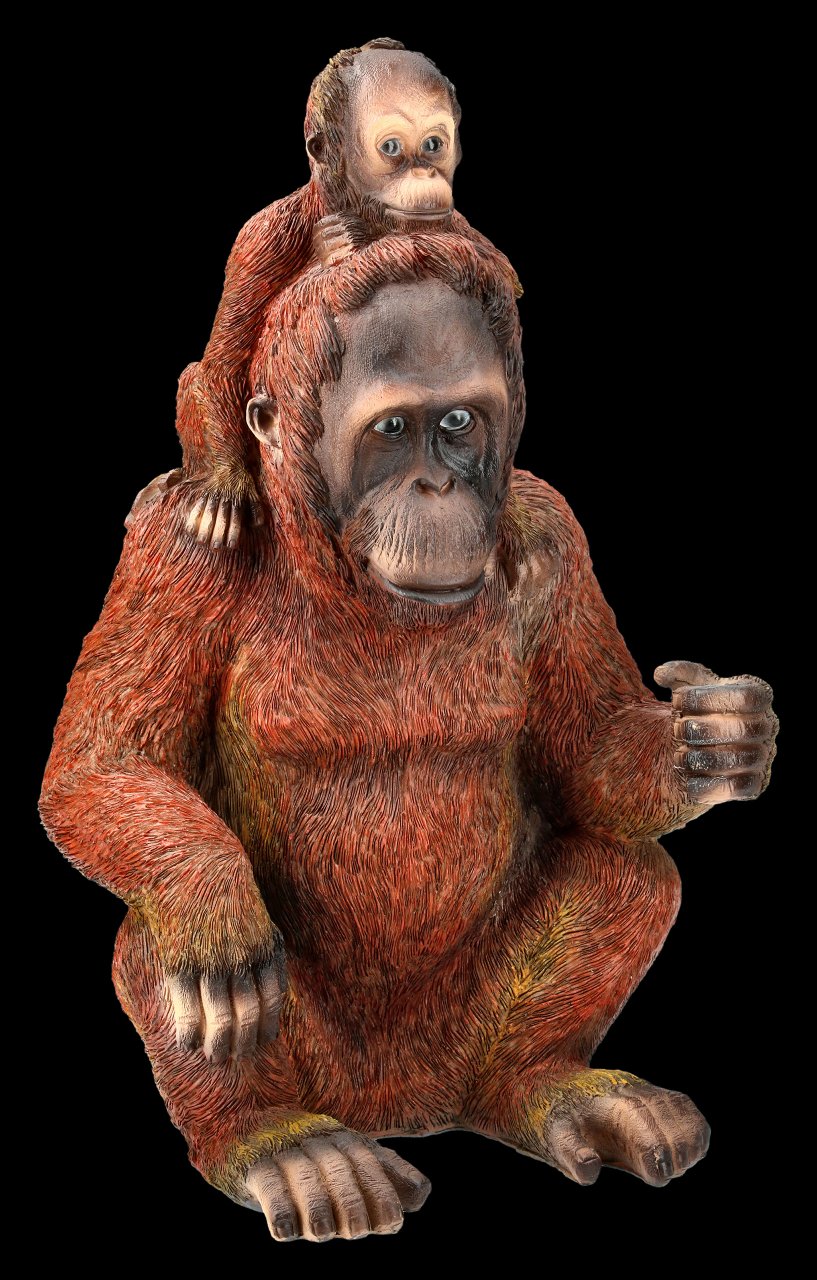 Gartenfigur - Orangutan Mama mit Kind