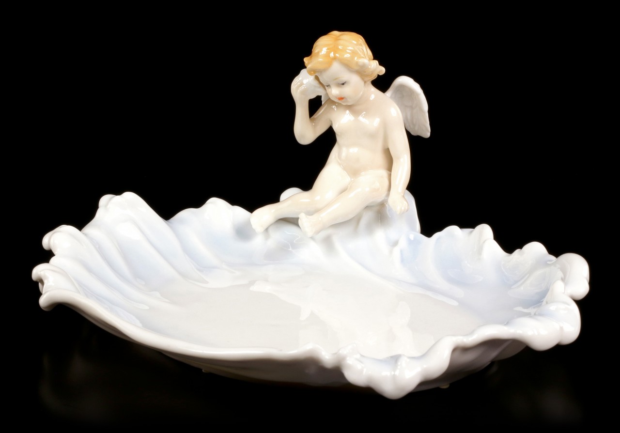 Jugendstil Porzellan Schale - Engel auf Muschel