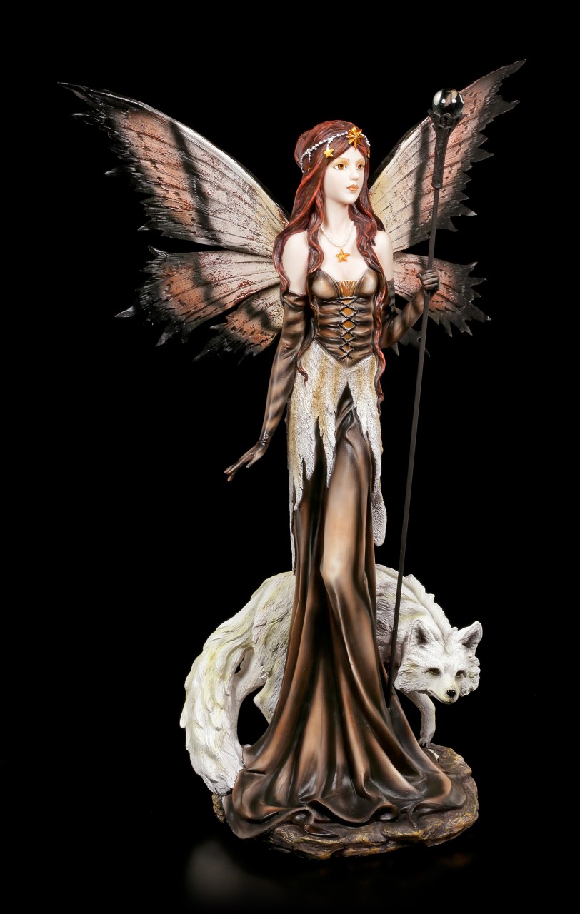 Elfen Figur - Sarja mit weißem Fuchs und Zauberstab