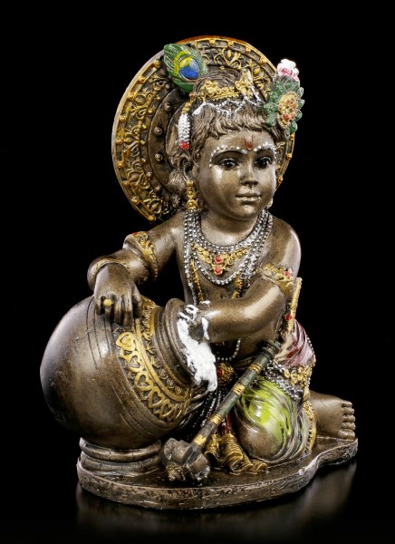 Baby Krishna Figurine steals Butter - bronzed