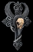 Wall Plaque - Cross with Raven Skull and Wings