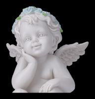 Angel Figurine - Cherub with blue Roses