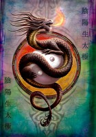 Fantasy Grußkarte Drache - Yin Yang Protector