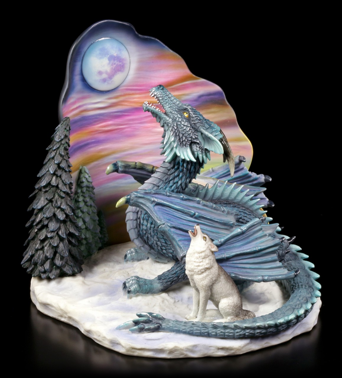 Dragon Figurine with Wolf - Moonsong