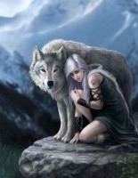 Fantasy Greeting Card with Wolf - Protector