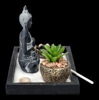 Buddha Figur mit Zen Garten schwarz-grau