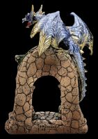 Drachenfigur - Blau-goldener Drache auf Burgruine