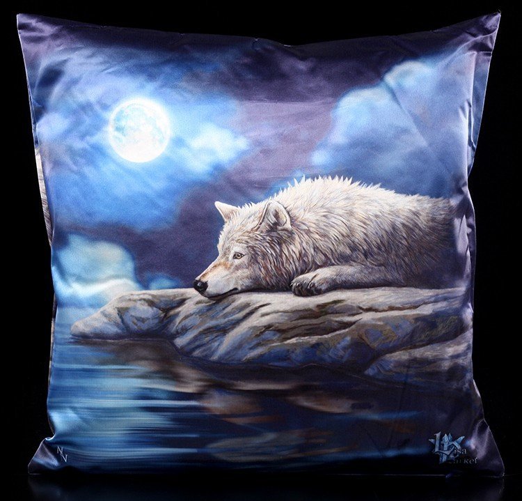 Cushion with Wolf and Moon - Quiet Reflection