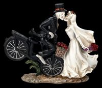 Skeleton Figurines - Bride and Groom Kissing on Bicycle
