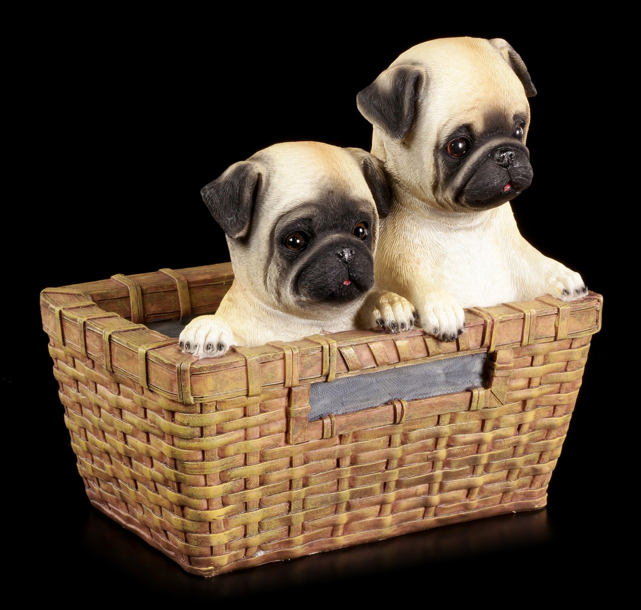 Garden Figurine Dog - Two Pugs in Basket