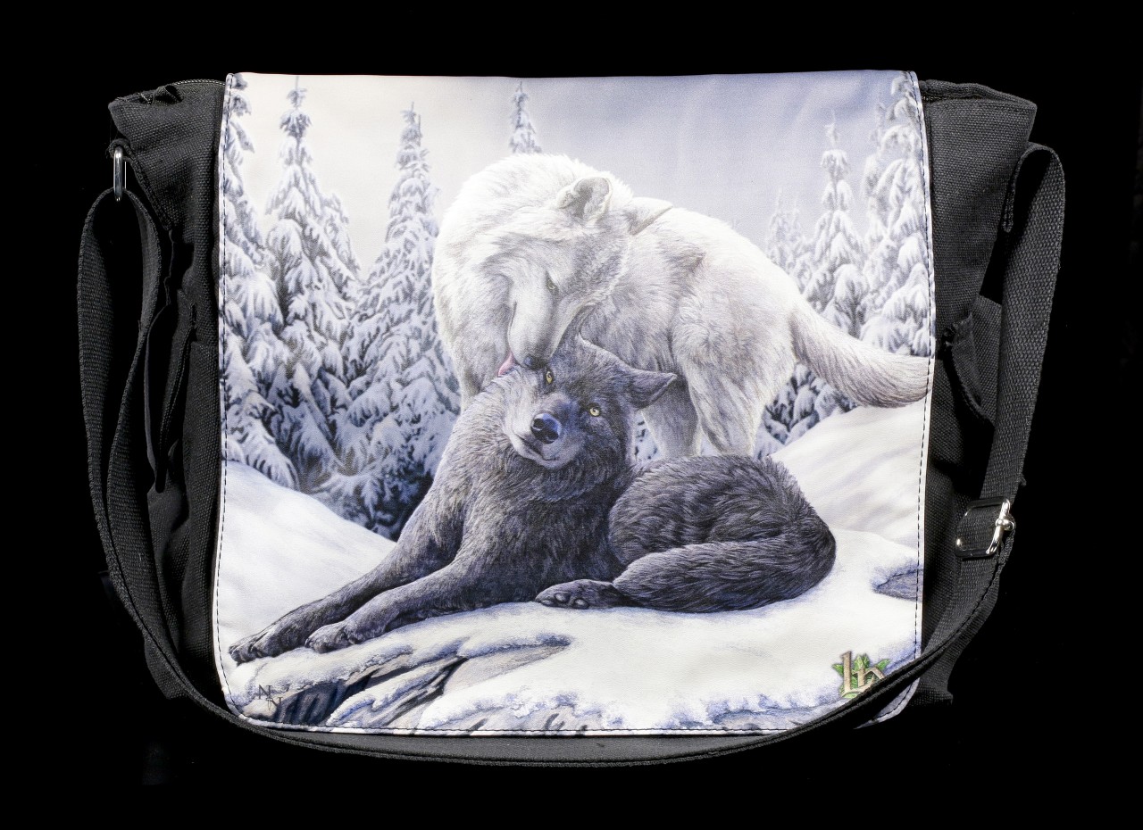 Messenger Bag with Wolves - Snow Kisses