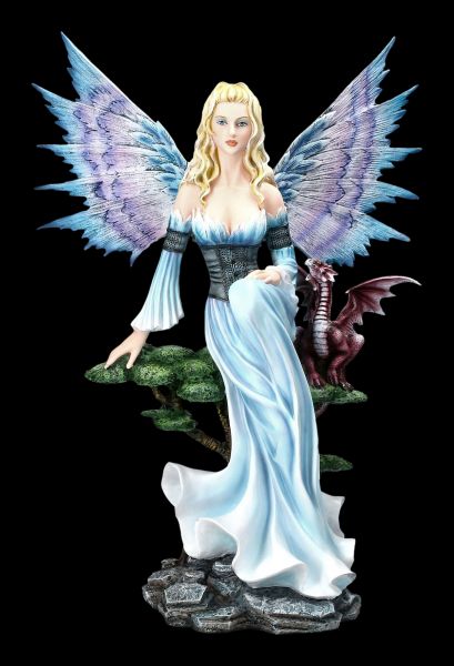 Elfen Figur - Weltenkönigin mit Drache blaues Kleid