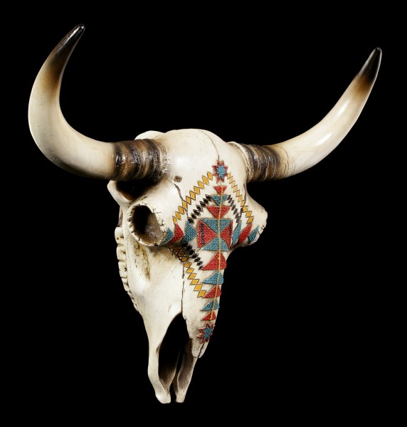 Wandrelief - Rinderschädel mit Aztekenschmuck
